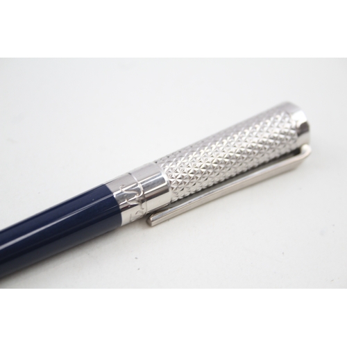 500 - S.T DUPONT Navy Lacquer & Palladium Finish Fire Head Pattern Ballpoint Pen Biro