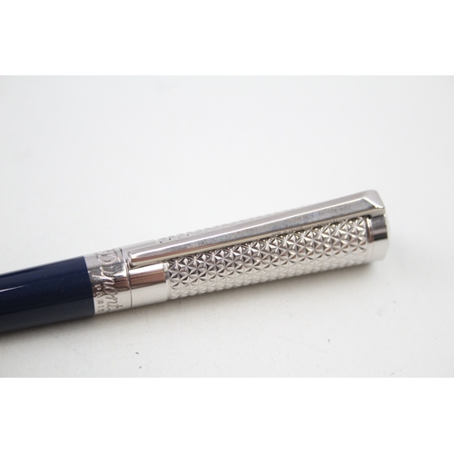 500 - S.T DUPONT Navy Lacquer & Palladium Finish Fire Head Pattern Ballpoint Pen Biro