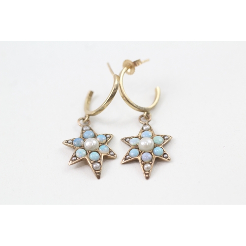 51 - 9ct gold opal & seed pearl earrings (3.2g)