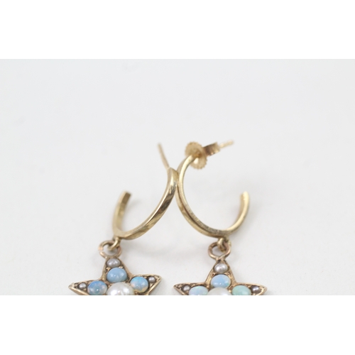 51 - 9ct gold opal & seed pearl earrings (3.2g)