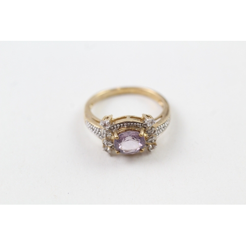 52 - 9ct gold amethyst & diamond ring (3.3g) Size  N