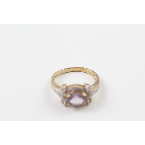 52 - 9ct gold amethyst & diamond ring (3.3g) Size  N