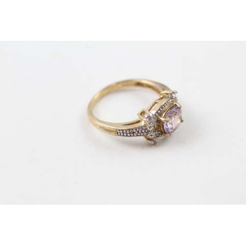 52 - 9ct gold amethyst & diamond ring (3.3g) Size  N