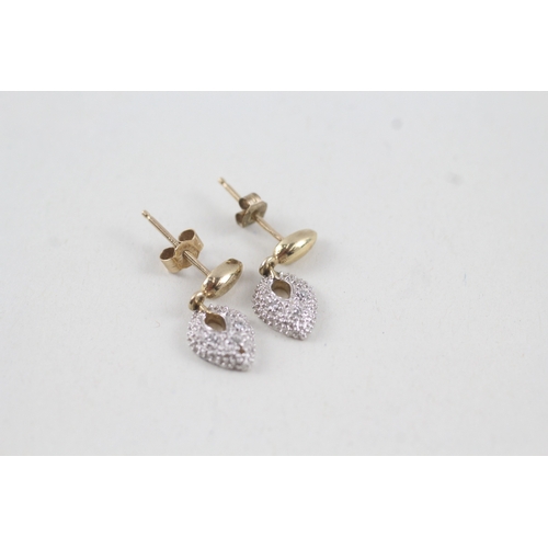 64 - 9ct gold diamond drop earrings with posts (1.7g)