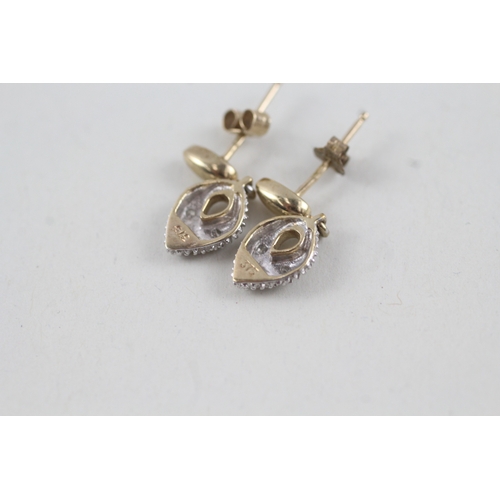 64 - 9ct gold diamond drop earrings with posts (1.7g)