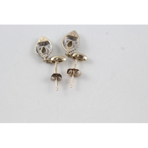 64 - 9ct gold diamond drop earrings with posts (1.7g)