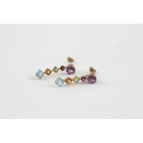 76 - 9ct gold amethyst, garnet, peridot, citrine and blue topaz interchangeable drop earrings with posts ... 