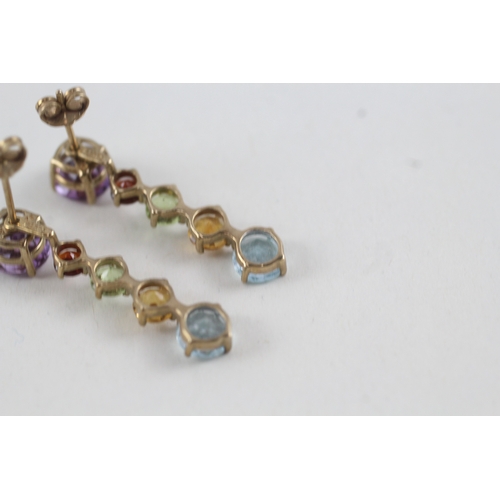 76 - 9ct gold amethyst, garnet, peridot, citrine and blue topaz interchangeable drop earrings with posts ... 