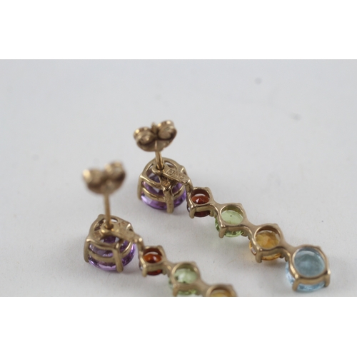 76 - 9ct gold amethyst, garnet, peridot, citrine and blue topaz interchangeable drop earrings with posts ... 