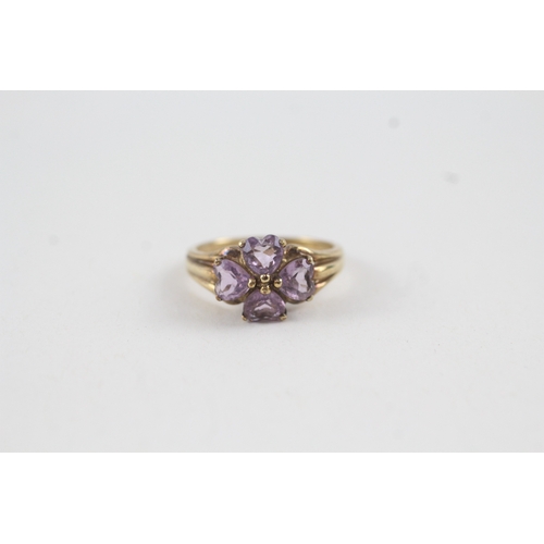 79 - 9ct gold amethyst floral dress ring (2.6g) AS SEEN - MISHAPEN Size  M