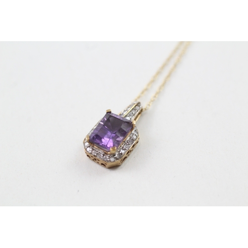 82 - 9ct gold amethyst & diamond pendant necklace (1.9g)