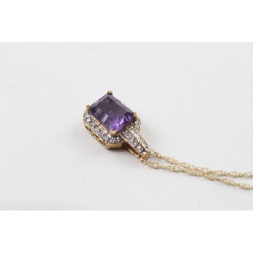 82 - 9ct gold amethyst & diamond pendant necklace (1.9g)