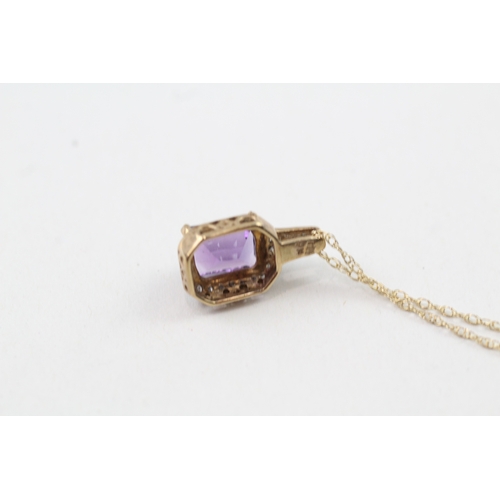 82 - 9ct gold amethyst & diamond pendant necklace (1.9g)