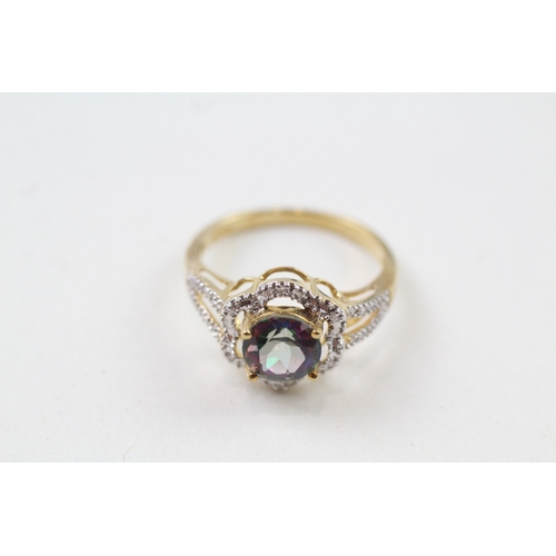 93 - 9ct gold mystic topaz & diamond ring (2.6g) Size  N 1/2