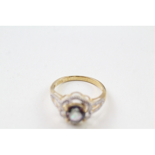 93 - 9ct gold mystic topaz & diamond ring (2.6g) Size  N 1/2