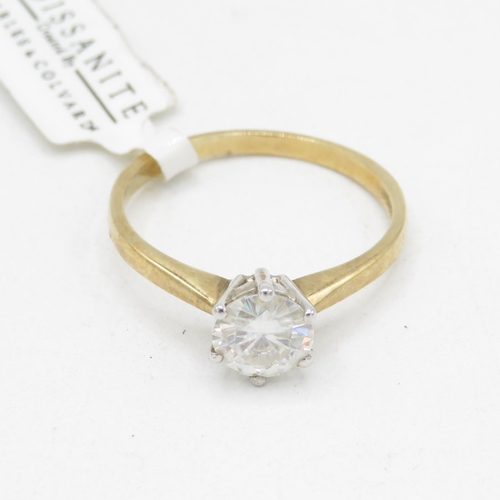 28 - 9ct gold moissanite solitaire ring, claw set (2.2g) Size  R