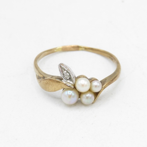 84 - 9ct gold cultured pearl and diamond set dress ring (1.3g) Size  M