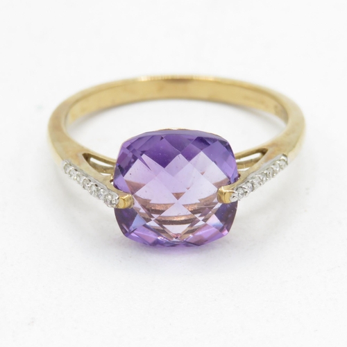 133 - 9ct gold amethyst & diamond ring (3g) Size  S