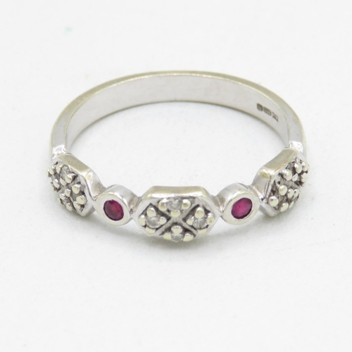 138 - 9ct white gold ruby and diamond dress ring (2.9g) Size  N 1/2