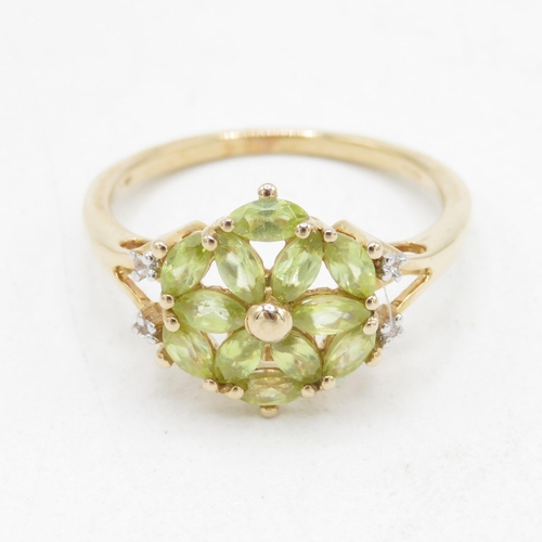 151 - 10ct gold diamond and yellow gemstone floral cluster dress ring (2.3g) Size  N