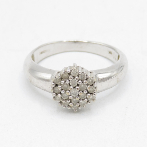 208 - 9ct white gold diamond cluster ring (3.4g) Size  N