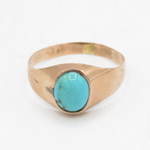 219 - 9ct rose gold antique turquoise signet ring (1.2g) Size  N