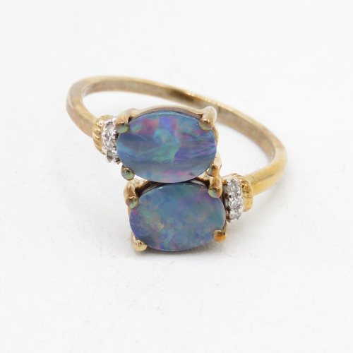 24 - 9ct gold opal doublet & diamond dress ring (2.6g) Size  O