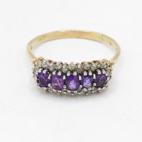 28 - 9ct gold amethyst & diamond dress ring` (2.8g) Size  T