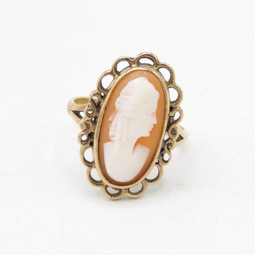 43 - 9ct gold vintage shell cameo cocktail ring (4.1g) Size  O