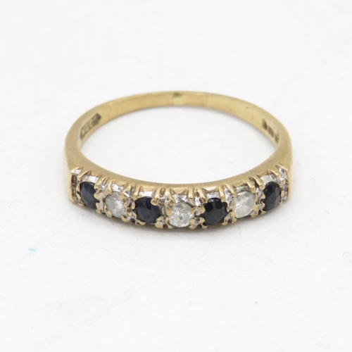 50 - 9ct gold vintage sapphire and diamond half eternity dress ring (1.8g) Size  N