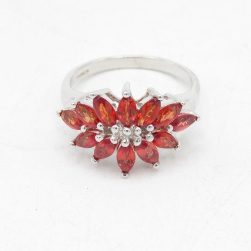 51 - 9ct gold red gemstone cluster ring (4.2g) Size  N