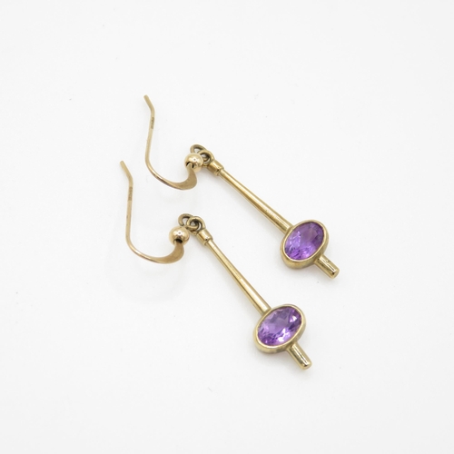 189 - 9ct gold amethyst drop earring (2.2g)