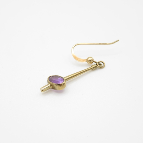 189 - 9ct gold amethyst drop earring (2.2g)