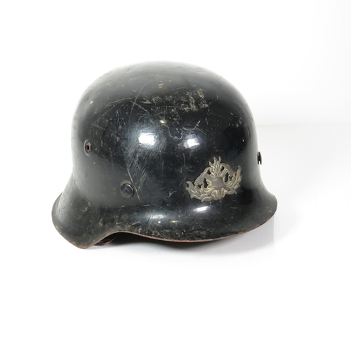 418 - WW2 Era German Firemans Helmet w/ Liner Strap & Neck Cover Marked 06401539