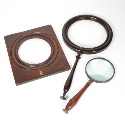 420 - Antique Wooden Large Magnifying Glasses Inc Victorian Photography Magnifier x 3