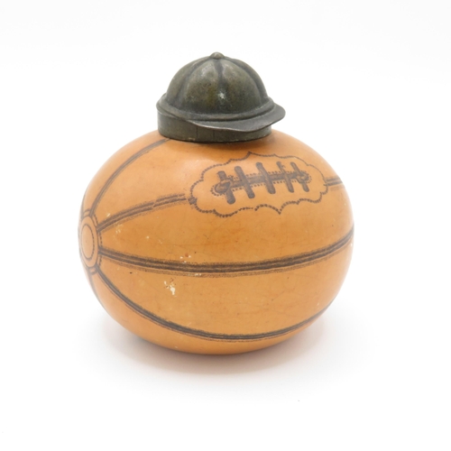 423 - Leather caser football / rugby ball ink well - Late Victorian