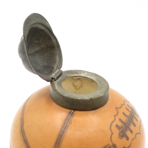 423 - Leather caser football / rugby ball ink well - Late Victorian