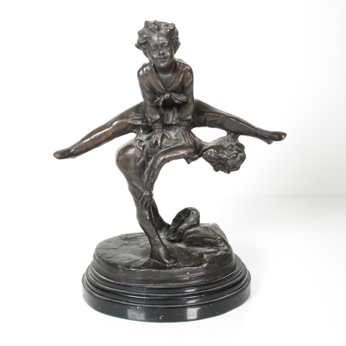 424 - Bronze Barie Ornament Sculpture of Children Playing Leap Frog