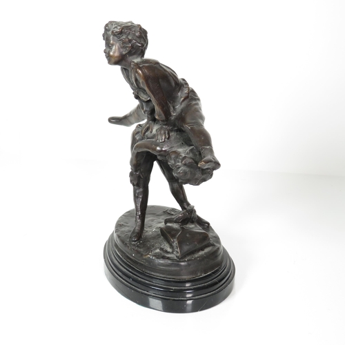 424 - Bronze Barie Ornament Sculpture of Children Playing Leap Frog