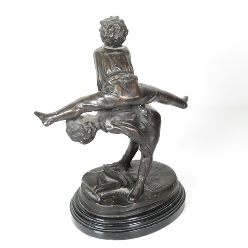 424 - Bronze Barie Ornament Sculpture of Children Playing Leap Frog