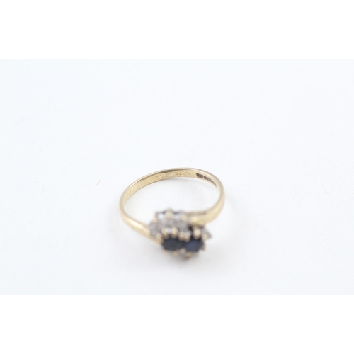 22 - 9ct gold sapphire and diamond cluster dress ring (1.7g) Size  J