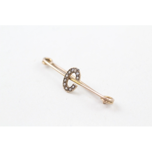 28 - 9ct gold antique seed pearl bar brooch (1g)