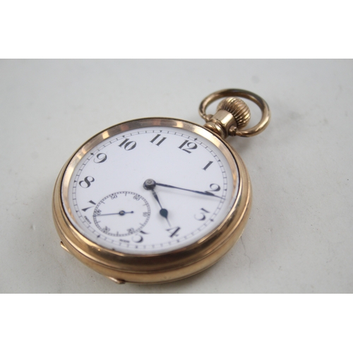 376 - Vintage Open Face Rolled Gold Pocket Watch Hand-Wind WATCH RUNS