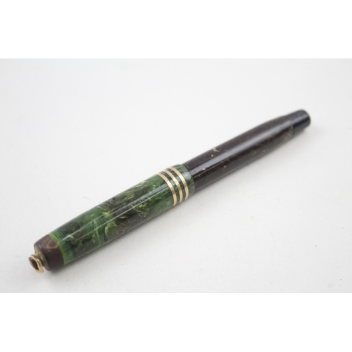 384 - Vintage Parker Lady Duofold Green Lacquer Fountain Pen w/ 14ct Gold Nib WRITING