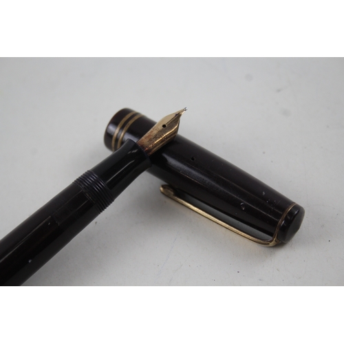 394 - Vintage Parker Victory Brown Fountain Pen w/ 14ct Gold Nib WRITING