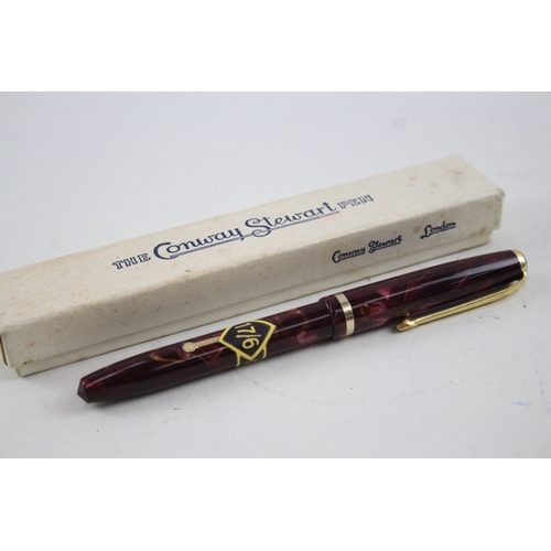 398 - Vintage Conway Stewart 12 Burgundy FOUNTAIN PEN w/ 14ct Gold Nib WRITING