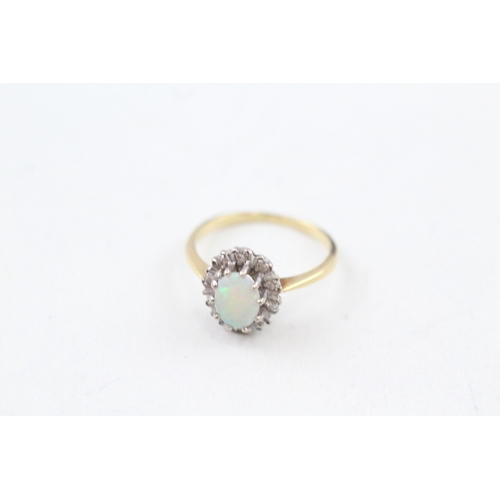 43 - 18ct gold vintage opal and diamond halo dress ring (2.3g) Size  I