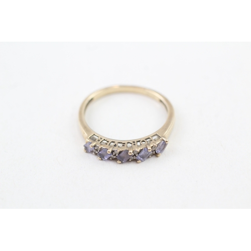 5 - 9ct gold tanzanite and diamond five stone dress ring (1.8g) Size  O 1/2