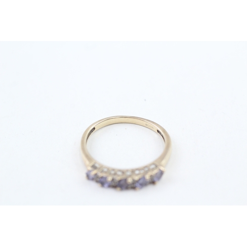 5 - 9ct gold tanzanite and diamond five stone dress ring (1.8g) Size  O 1/2