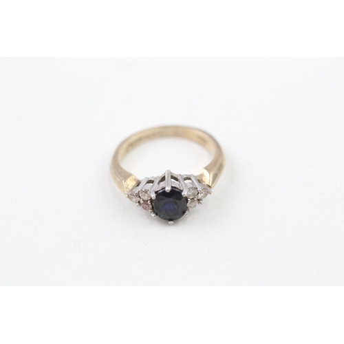 6 - 9ct gold sapphire solitaire dress ring with diamond set shoulders (2.8g) Size  I